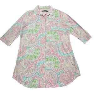 Lauren‎ Ralph Lauren Paisley Button Down Lounge Shirt Pastel Size Large